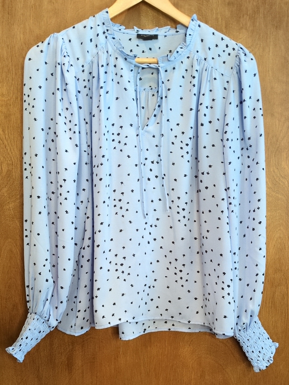 Ann Taylor Light Blue Printed Keyhole Blouse Size MP
